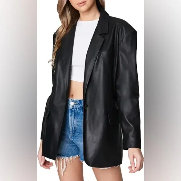 Black Leather Blazer XS - Picture 2 of 9